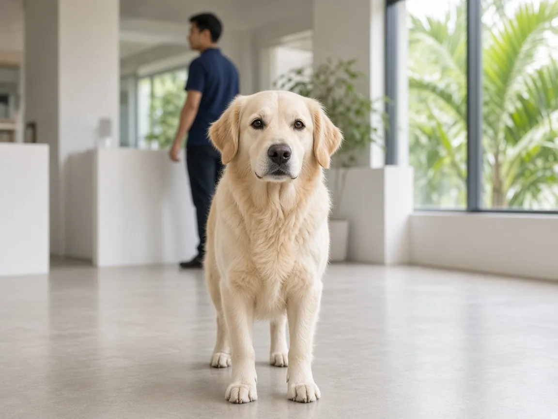 Dog staying at a pet boarding facility in Singapore